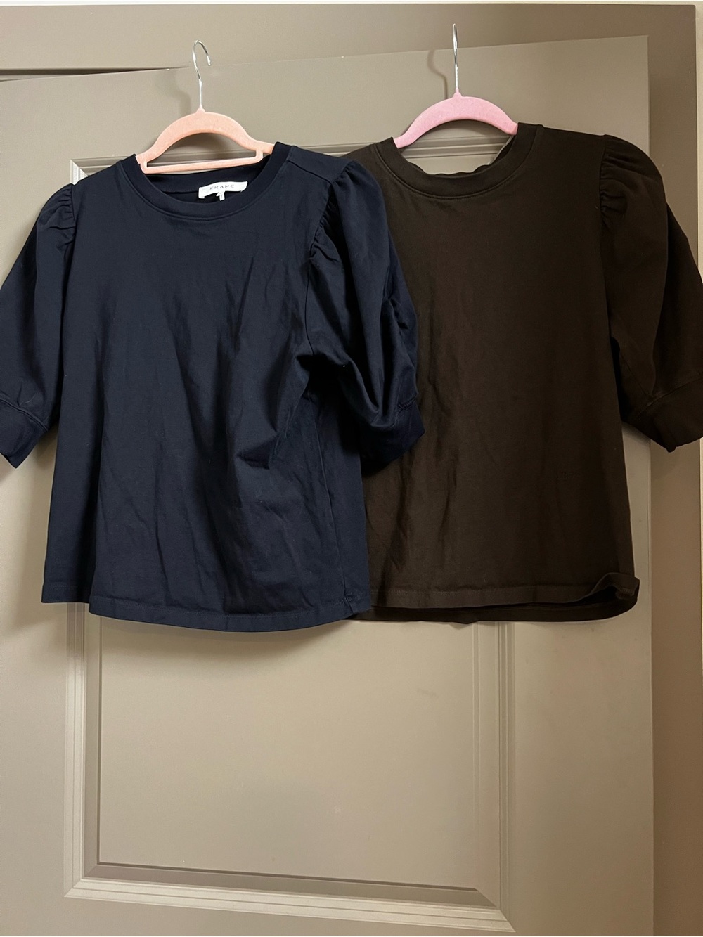 Frame Frankie Short Puff Sleeve Tee Bundle of 2 Brown Navy Blue Large